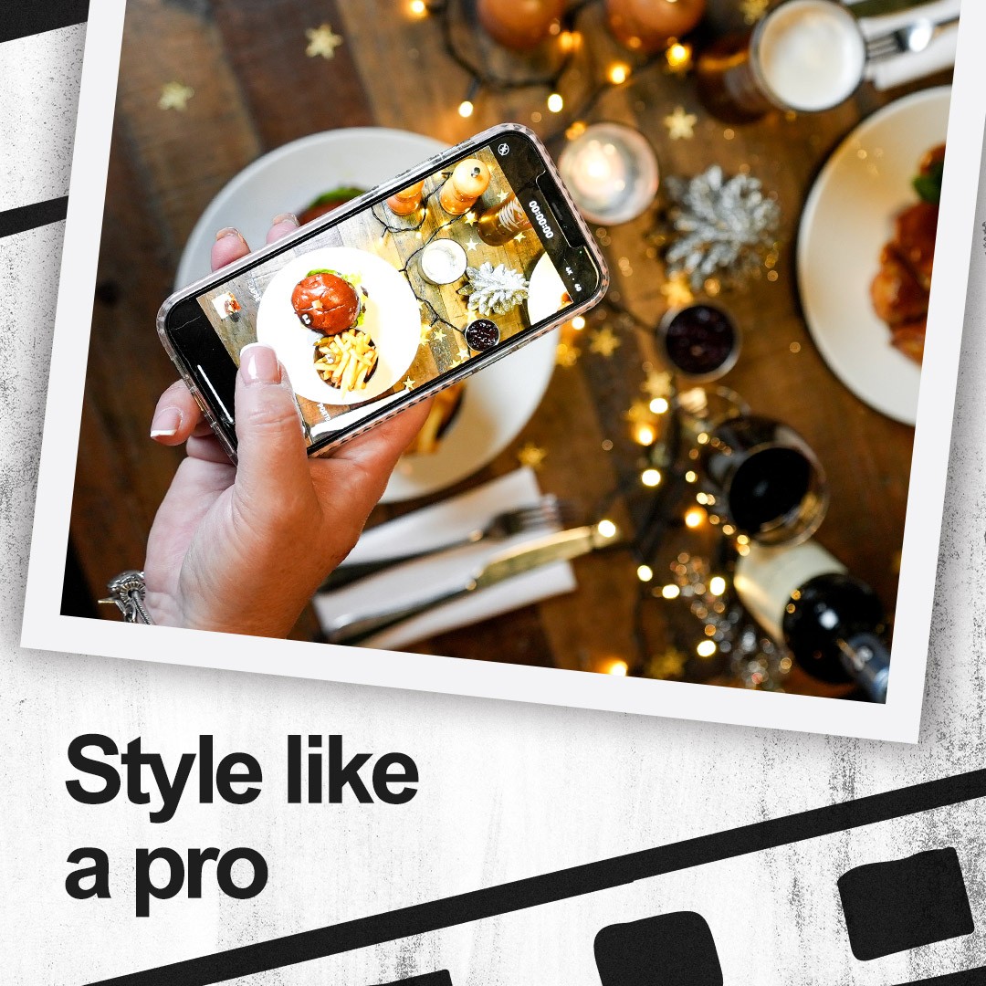 “Style like a pro,” with someone taking a dish shot.