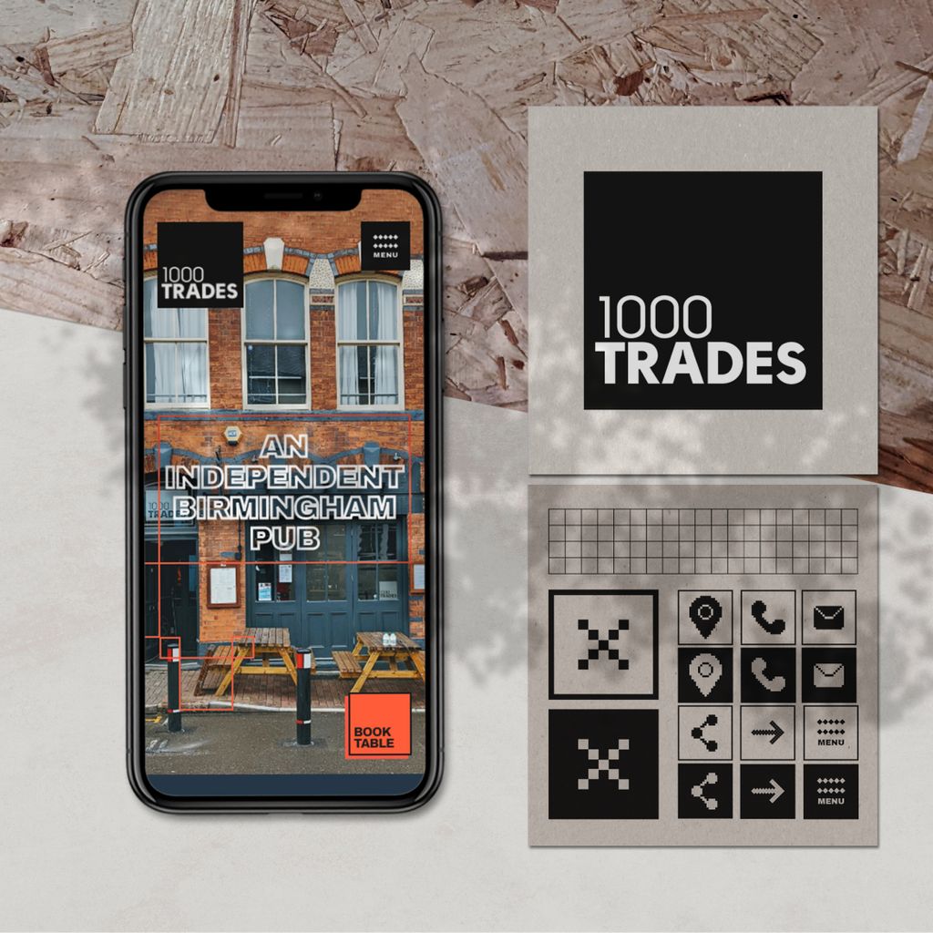 A graphic showing branding designs against a wooden background.