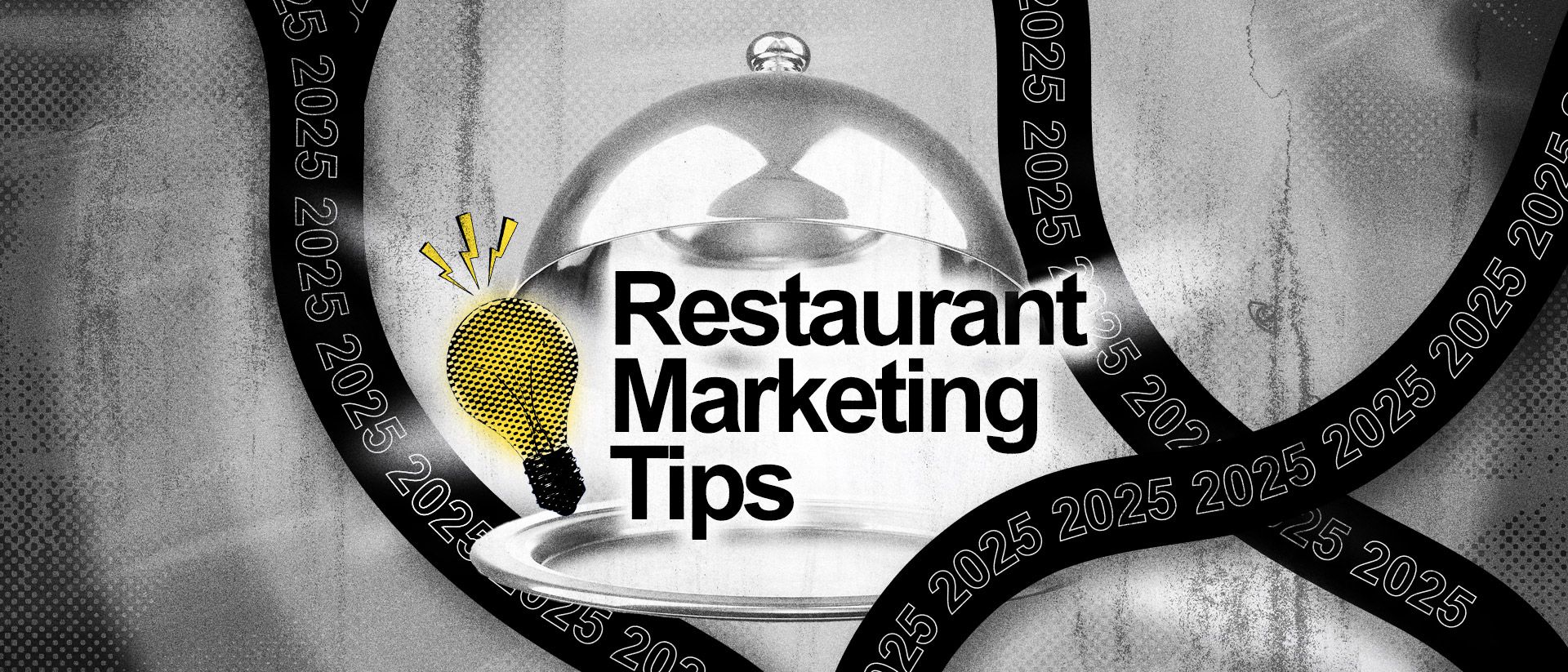 “Restaurant marketing tips 2025” being offered on a silver platter with a lit bulb.