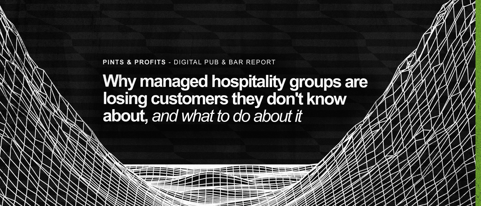 A 3D mountain and valley topography. Inside, it says “why managed hospitality groups are losing customers and what to do about it.”