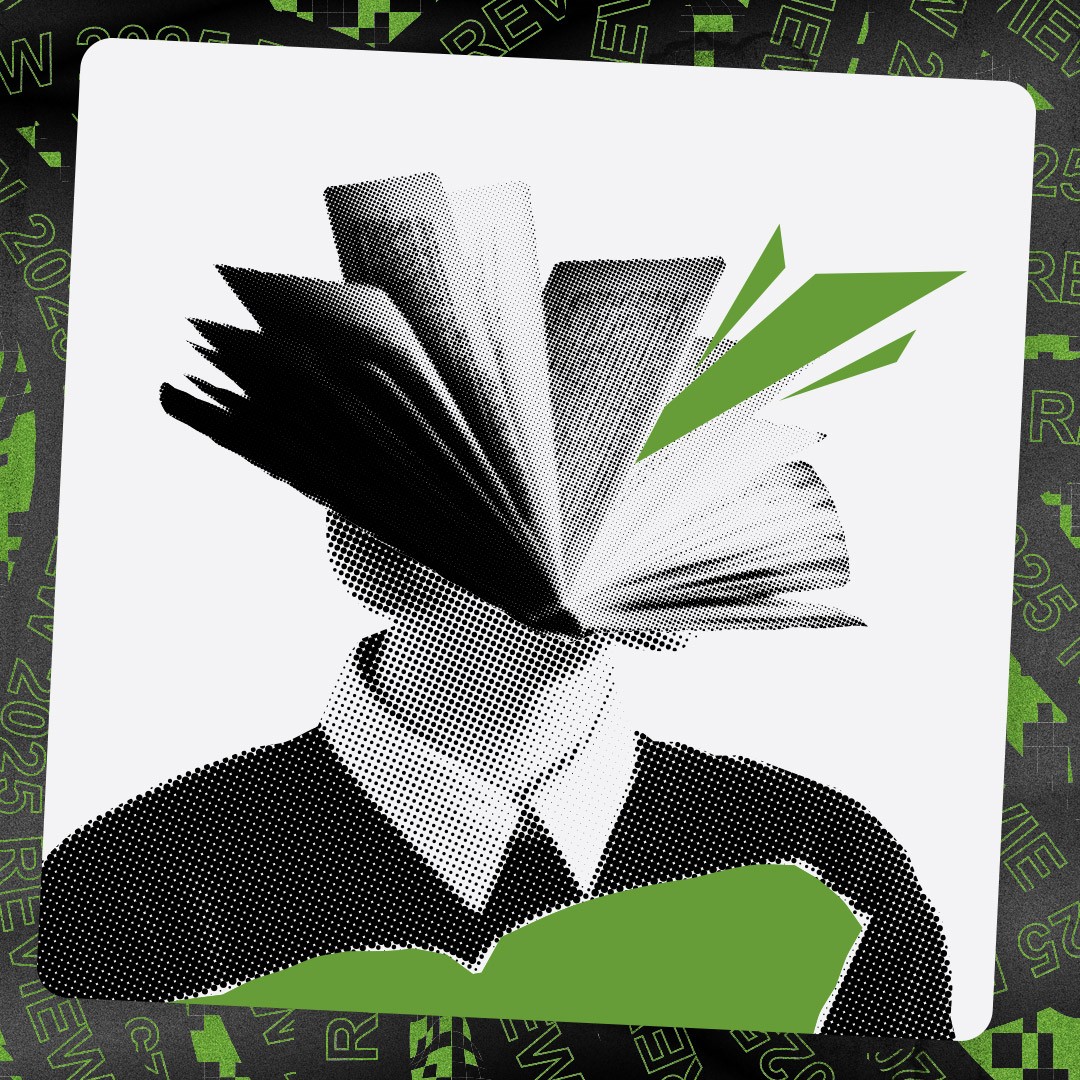 A book where a face should be, flipping through pages. 