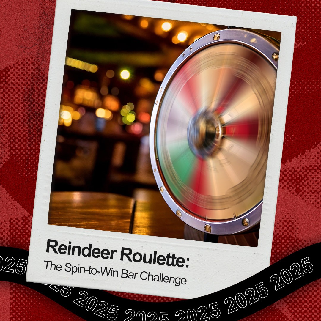 “Reindeer Roulette”: A spinning wheel is blurred with speed. 