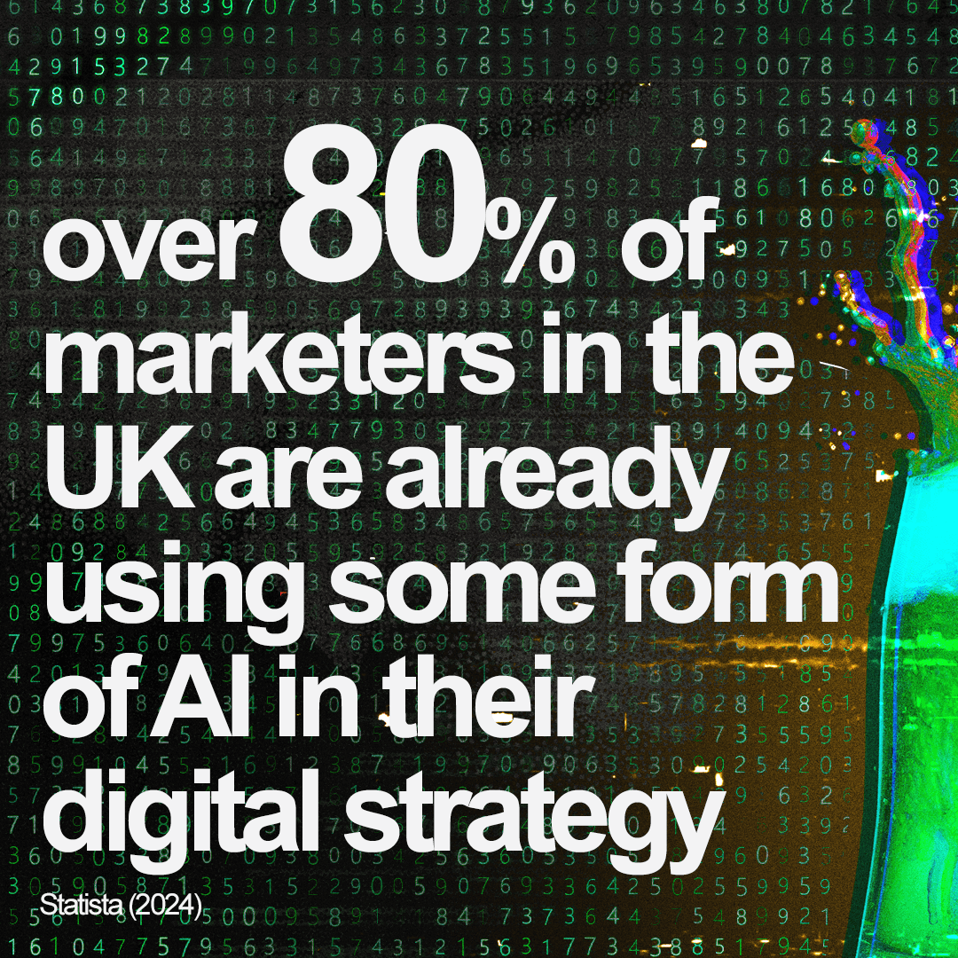 “Over 80% of marketers in the UK are already using some form of AI in their digital strategy.” (Statista, 2024) 