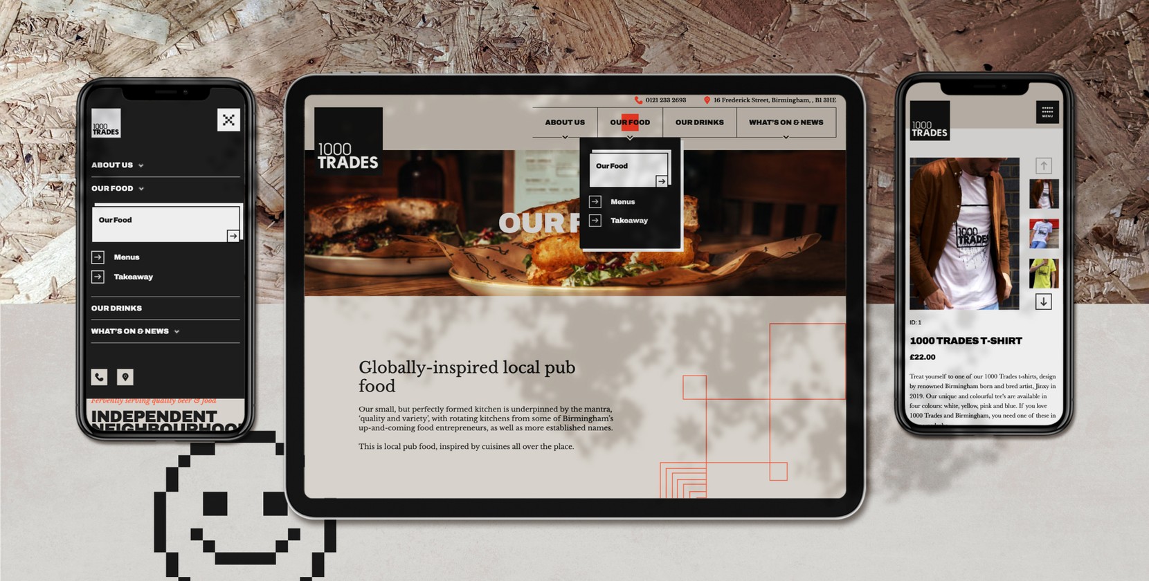 A prototype of the 1000 Trades website shown on different digital devices.