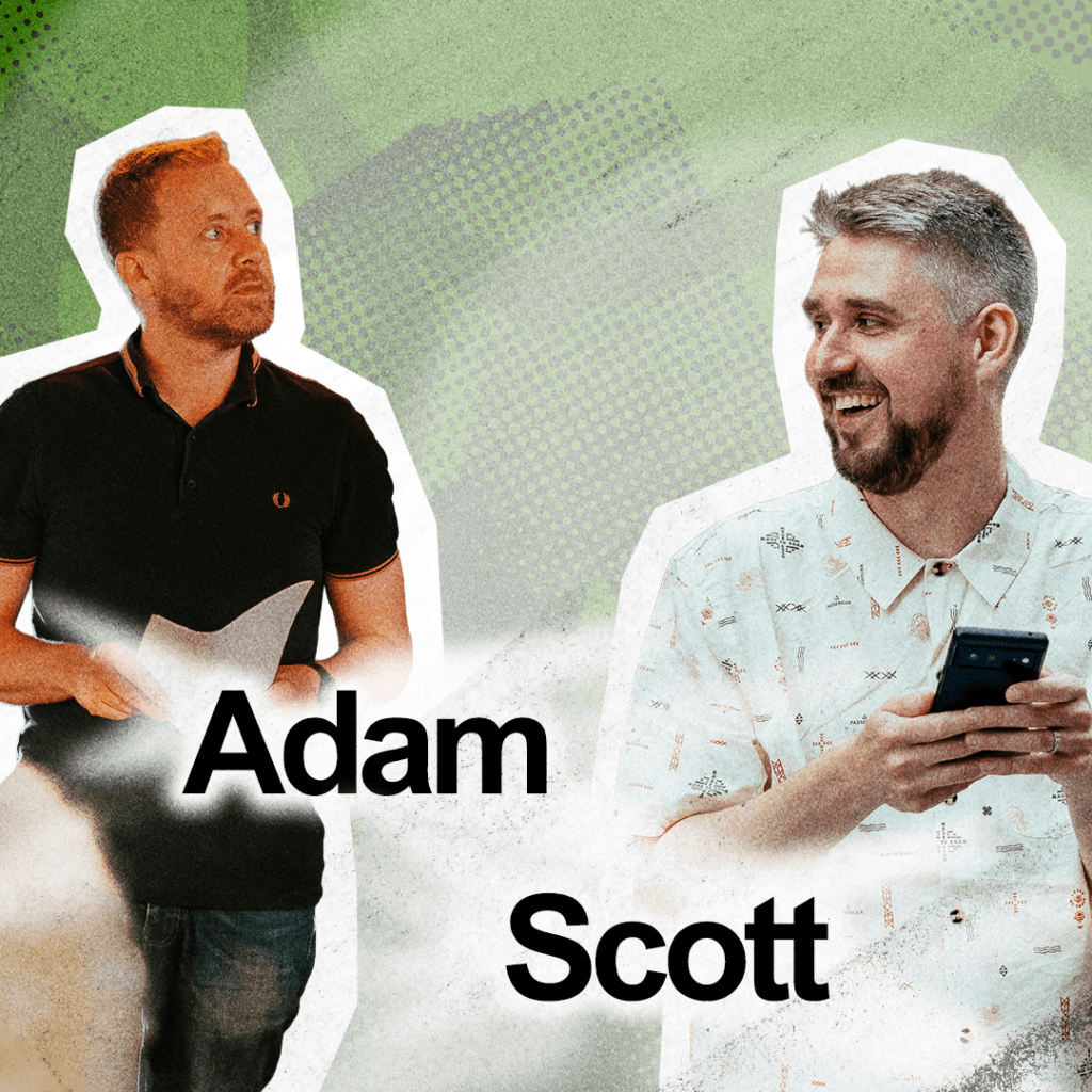 A picture of Adam, technical director and CEO, on the left, and Scott, lead designer, on the right. 