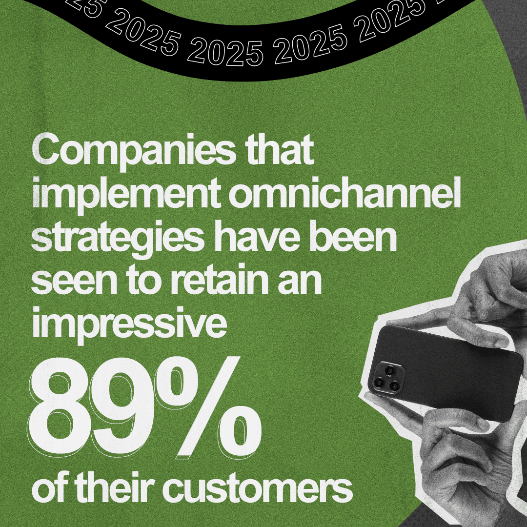 A stylised version of the stat above: “Companies that implement omnichannel strategies have been seen to retain an impressive 89% of their customers.”