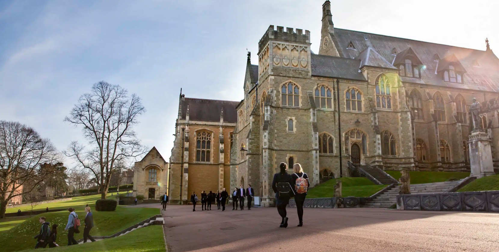 Students walking around the campus of Malvern College.