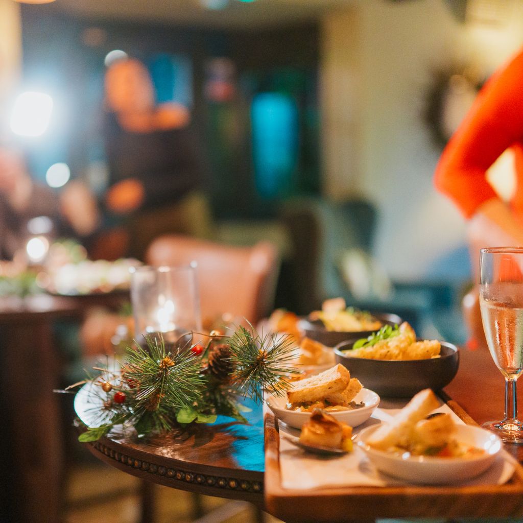 Close-up view of a festive table in a Mitchells and Butlers venue.