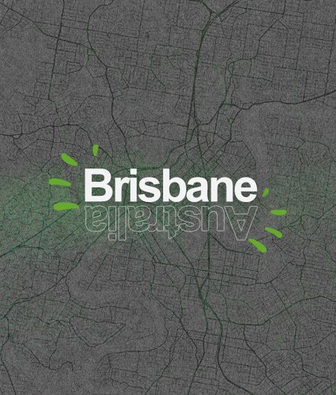 Brisbane, Australia written over a monotone map of Australia’s QLD area. 