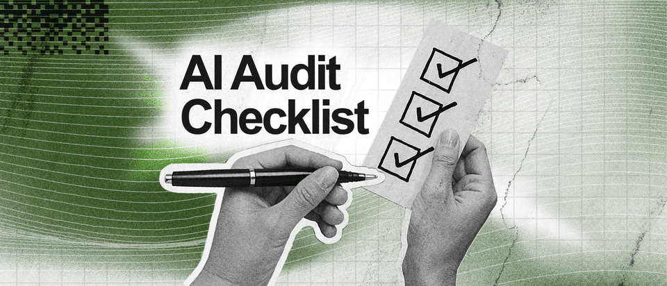 Hands ticking off a checklist of an AI Audit Checklist.