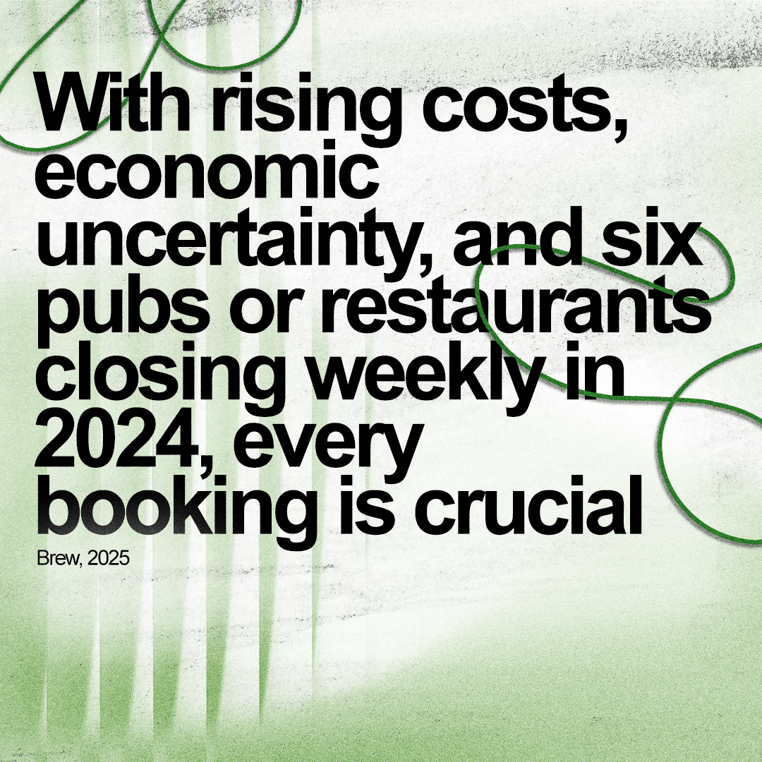 With rising costs, economic uncertainty, and six pubs or restaurants closing weekly in 2024, every booking us crucial. - Brew, 2025 