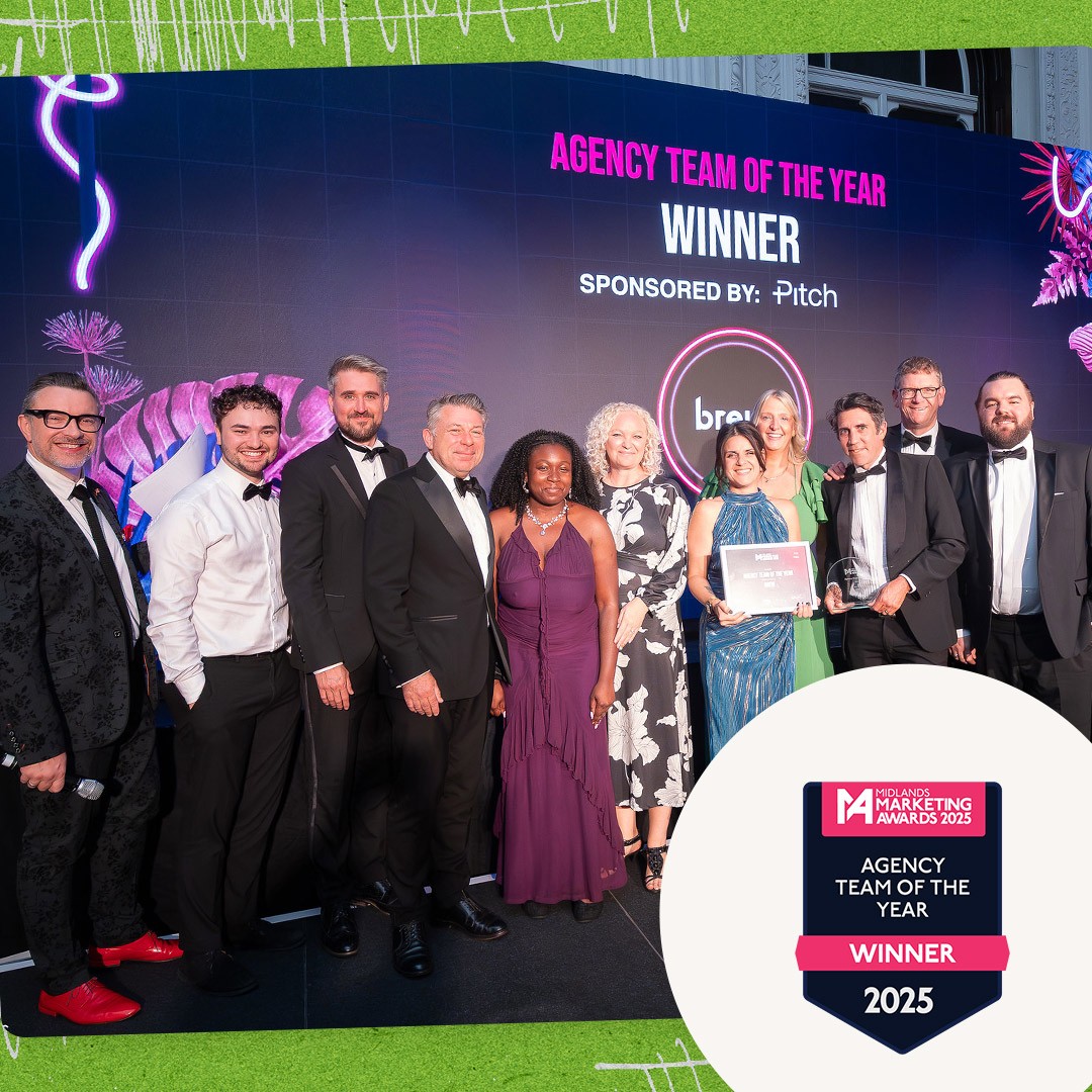 The Brew team celebrating the Agency Team of the Year award at Midlands Marketing Awards 2025. 