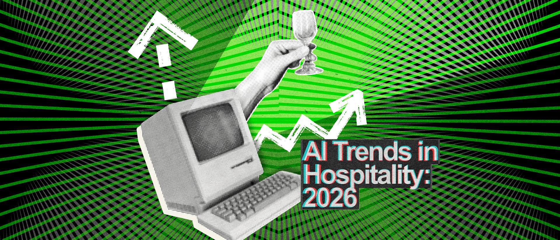 AI trends in hospitality 2026 next to an old computer. 