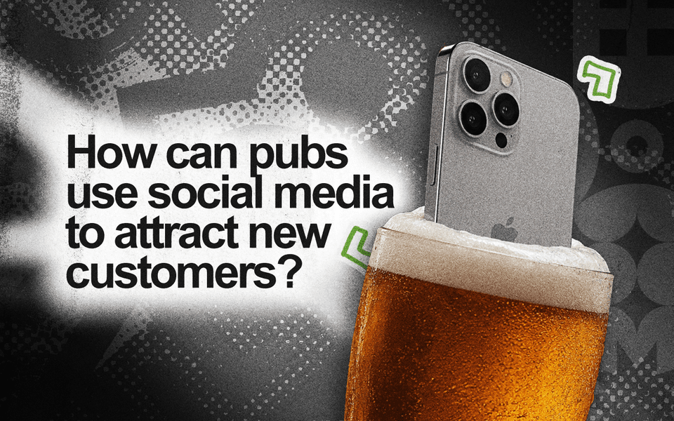"How can pubs use social media to attract new customers?" written next to an iPhone floating in a pint of beer.