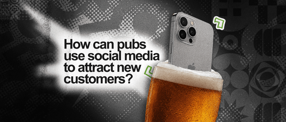 "How can pubs use social media to attract new customers?" written next to an iPhone floating in a pint of beer.