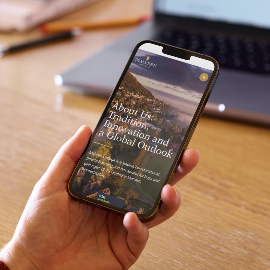The Malvern College’s homepage on the screen of a phone. 